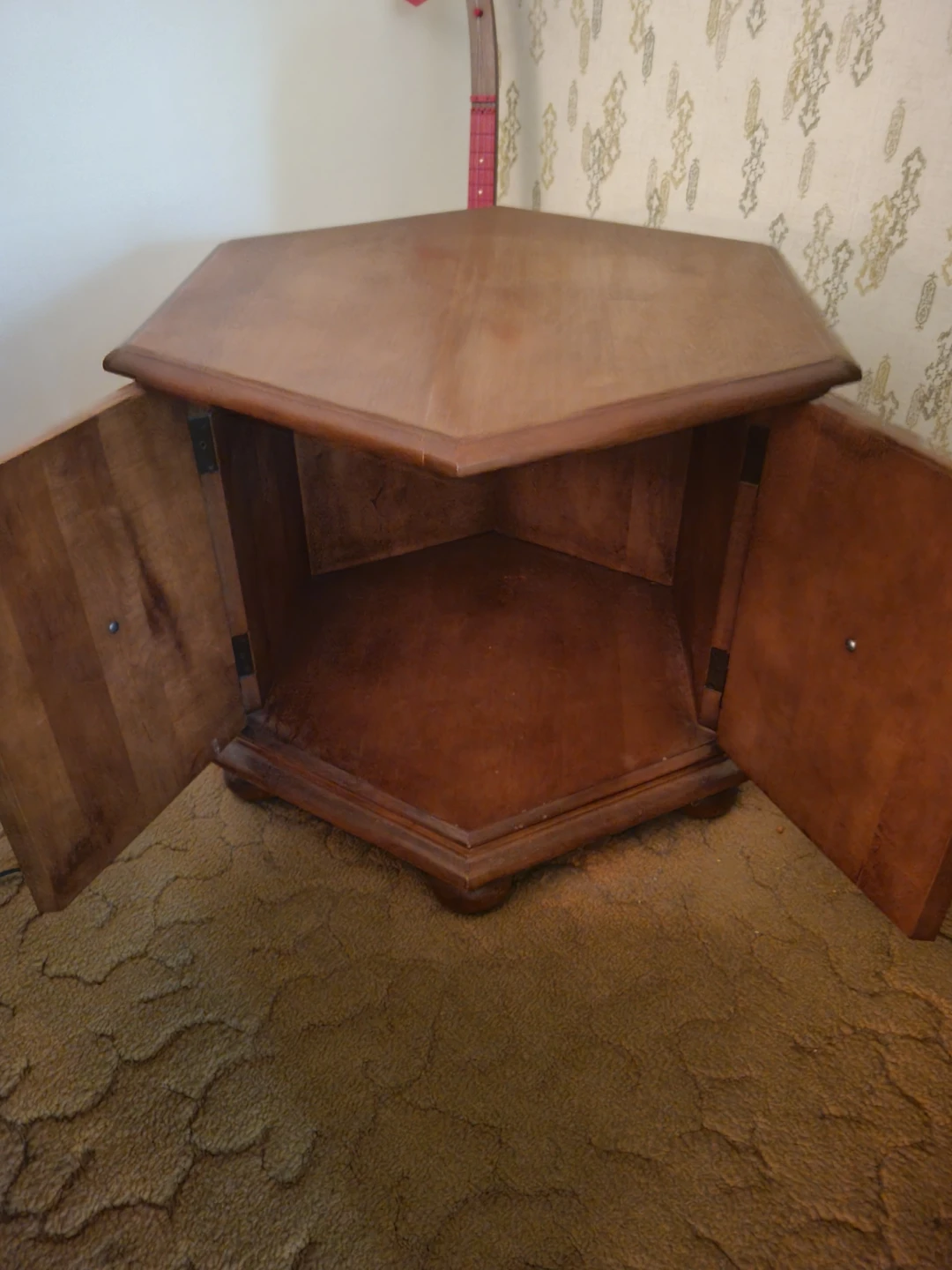 Vintage Hexagonal Wood End Table - photo 2