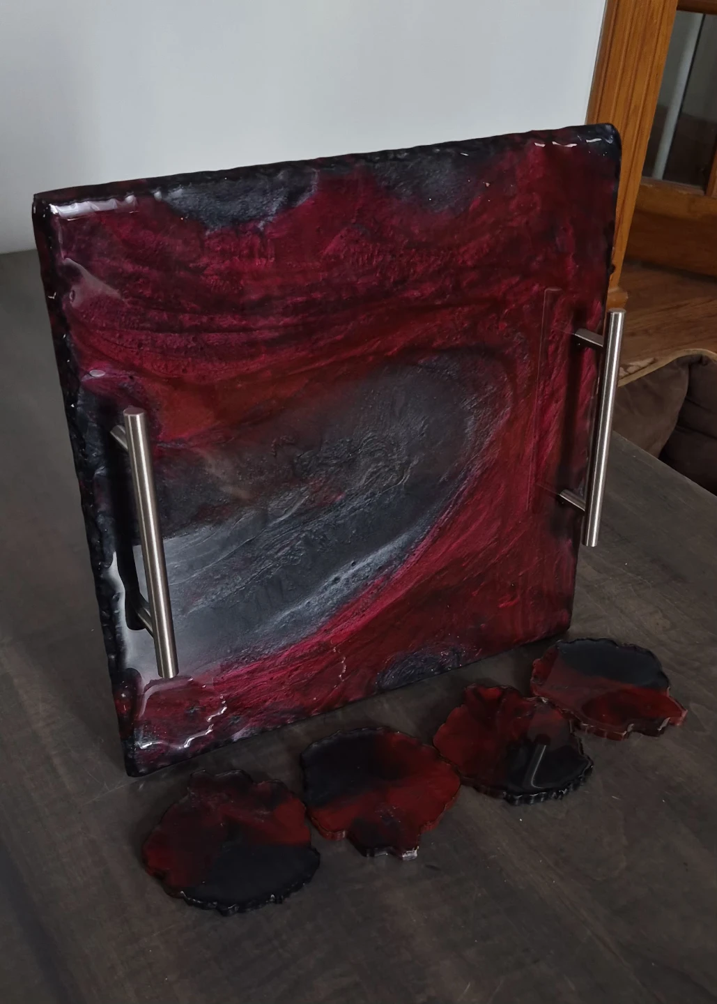 Handmade Resin Serving Tray and Coaster Set