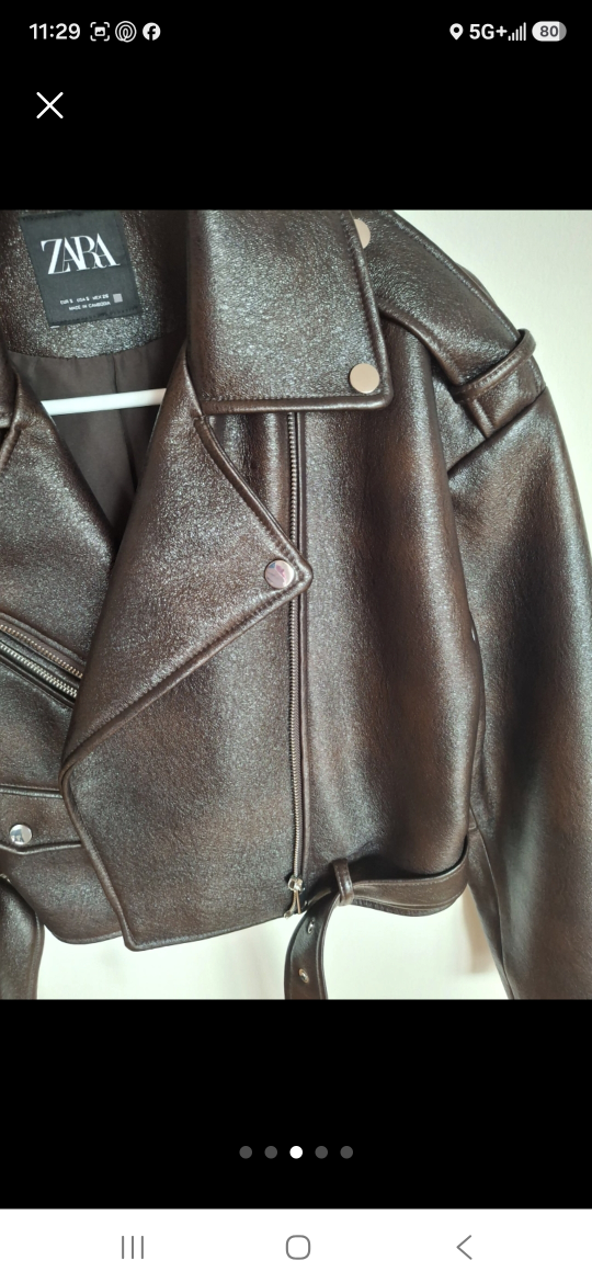 Zara Brown Faux Leather Biker Jacket - photo 3