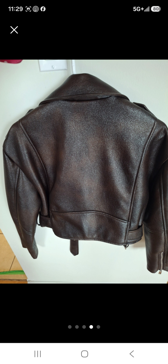 Zara Brown Faux Leather Biker Jacket - photo 4