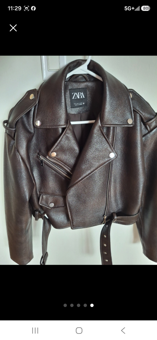 Zara Brown Faux Leather Biker Jacket - photo 5