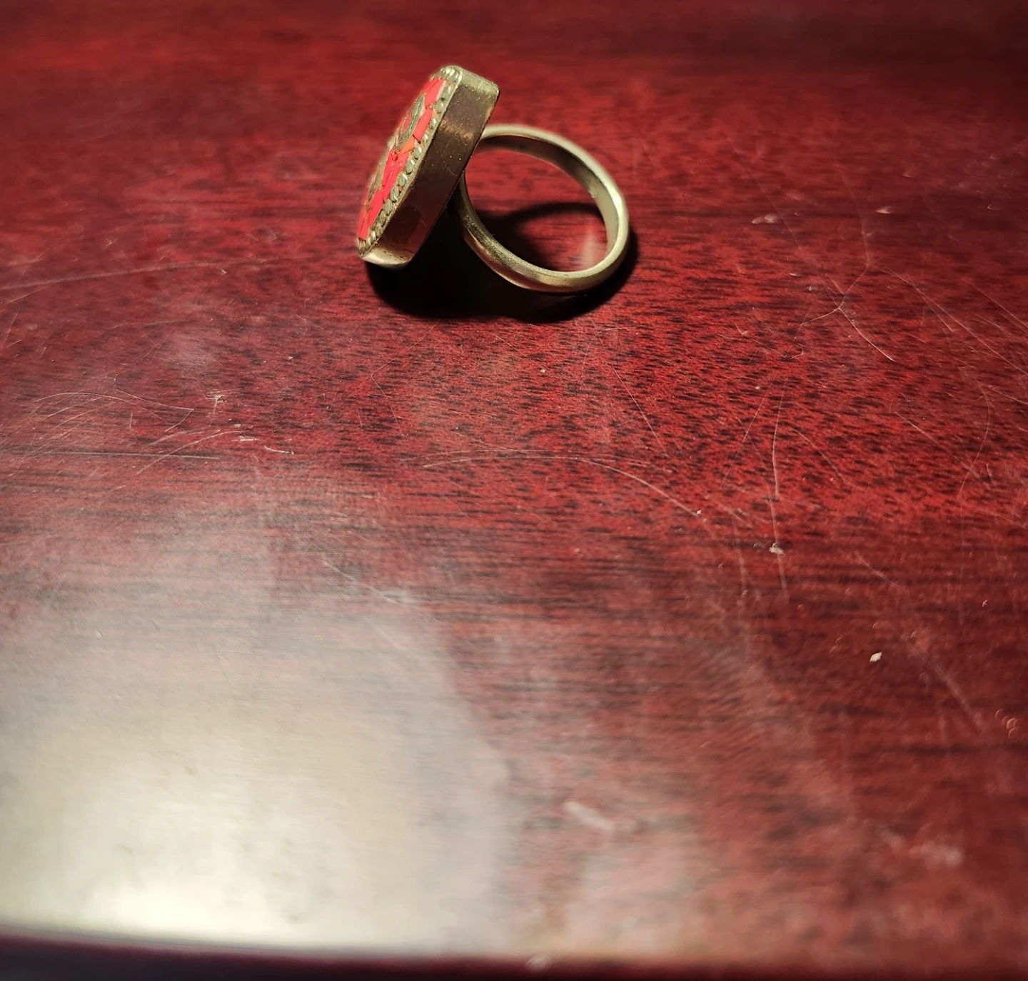 Handmade Teardrop Ring with Red Mosaic Inlay - photo 5