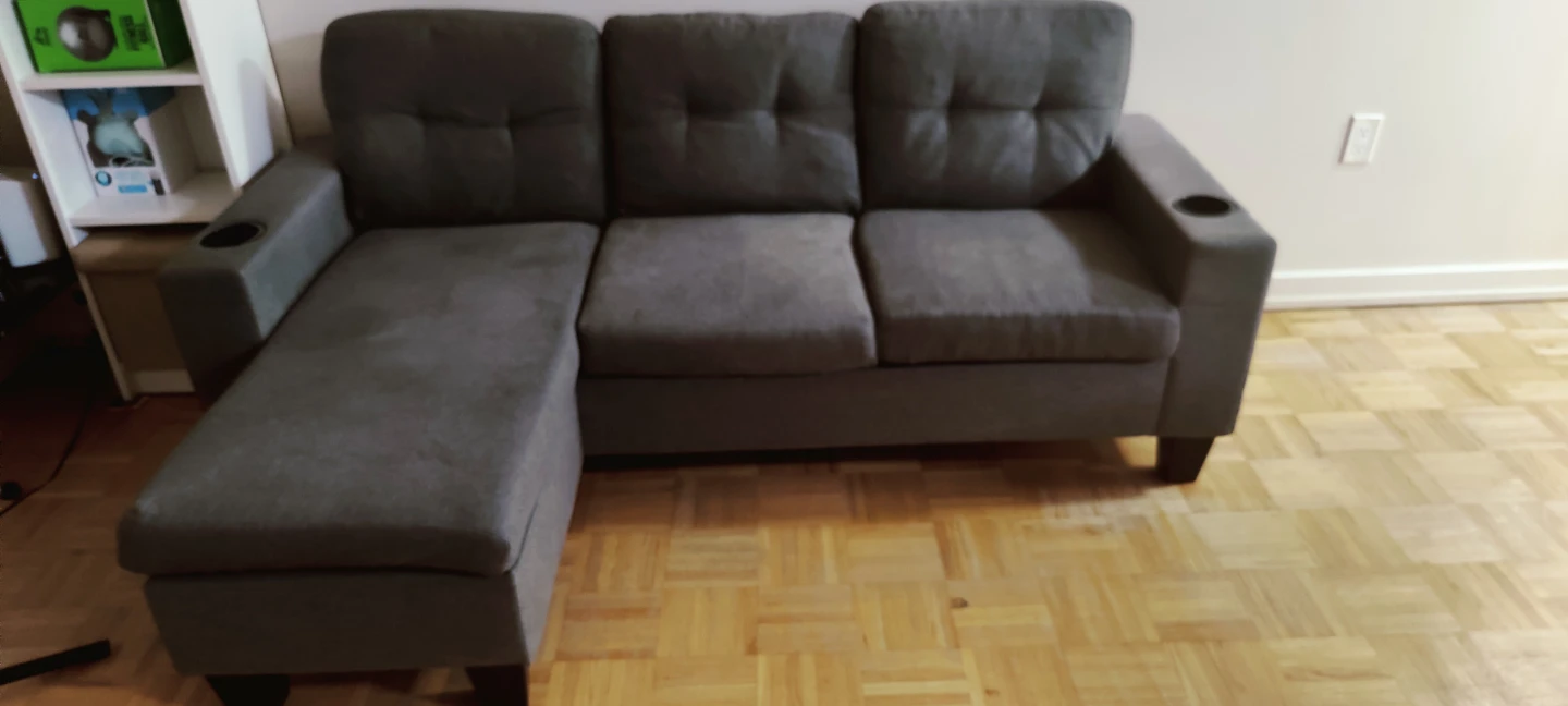 Dark Grey Sectional Sofa with Cup Holders