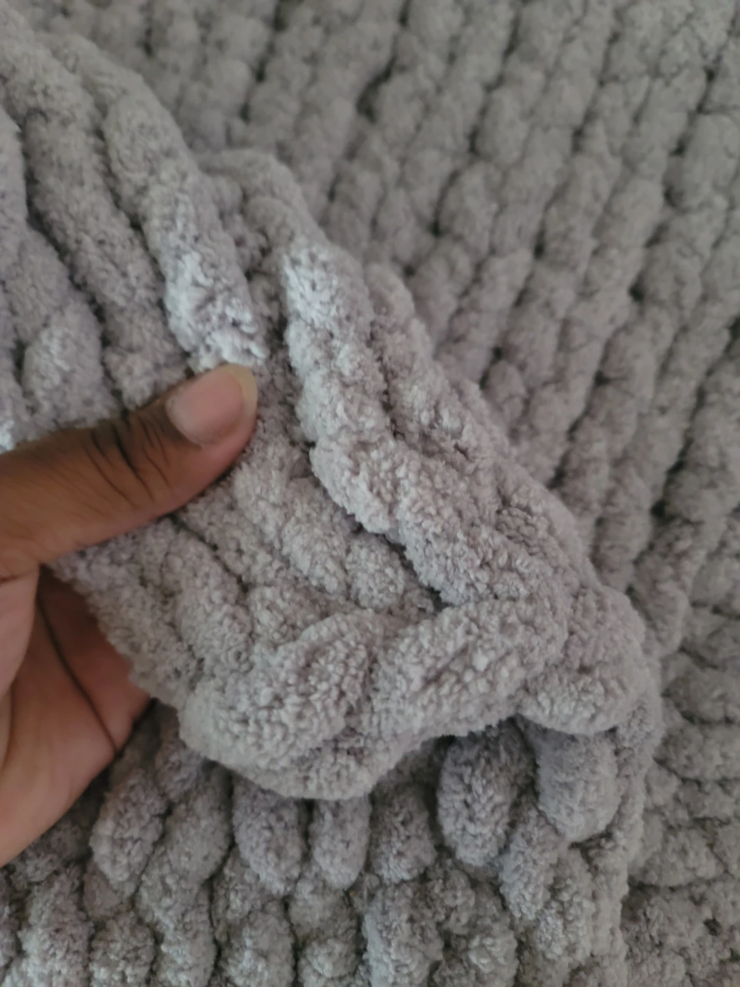 Handcrafted Grey Chunky Crochet Blanket 50" × 55" - photo 3