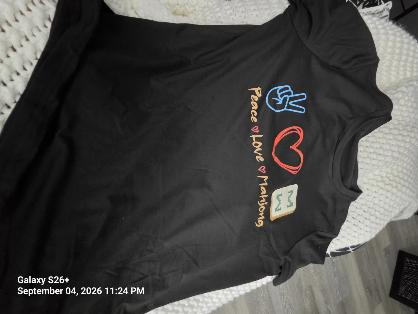 Black Peace Love Mahjong T-Shirt Size L - photo 2