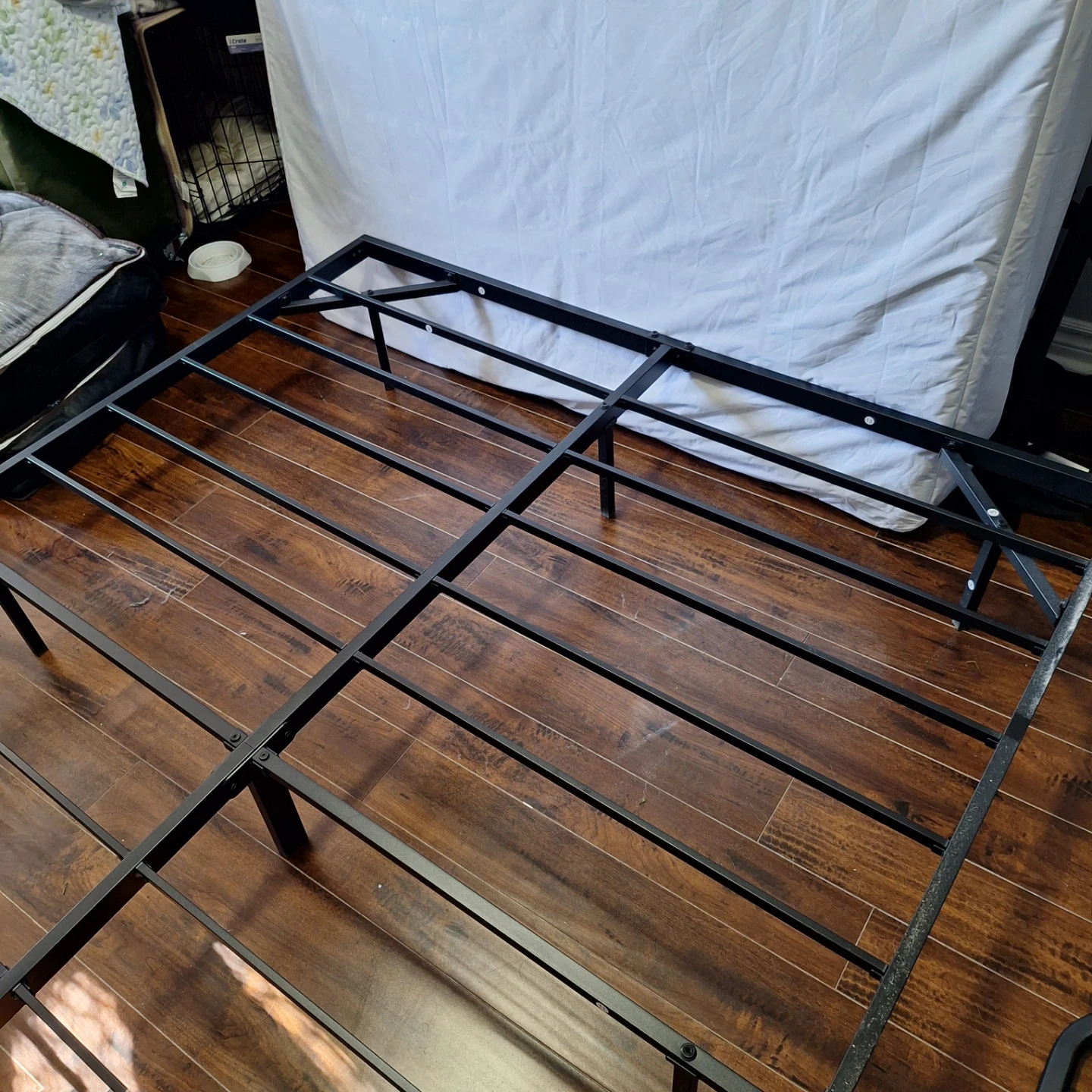 Metal Queen Bed Frame with Wood Shelf Headboard - photo 4
