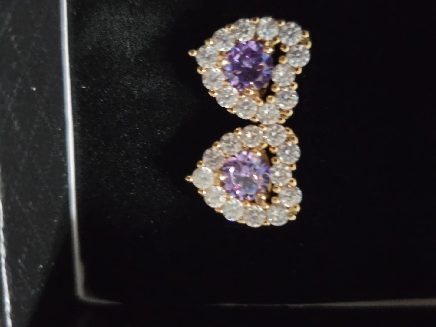 Heart-Shaped Earrings with Purple Stones - photo 3