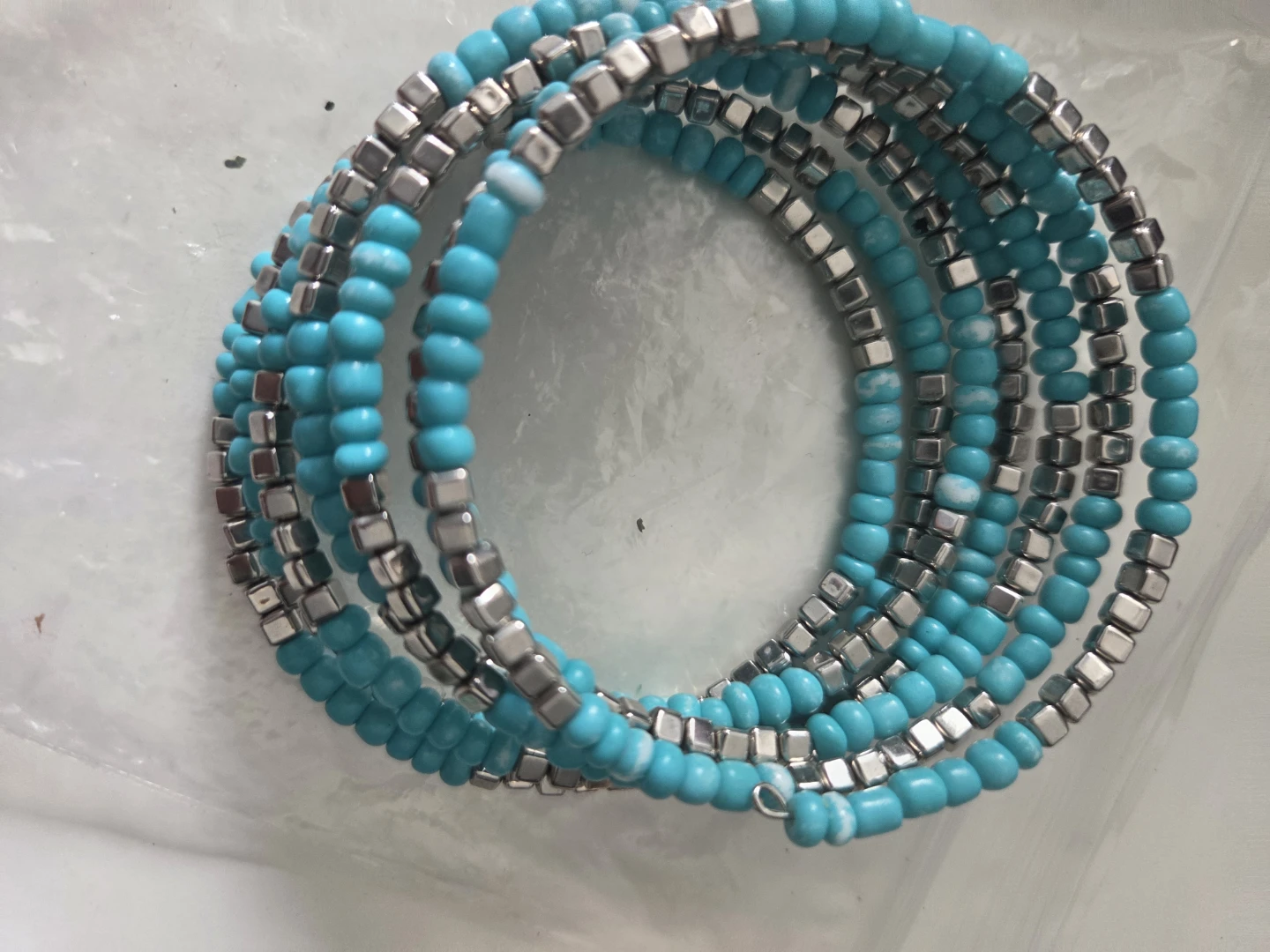 Turquoise and Silver Beaded Coil Bracelet - photo 3
