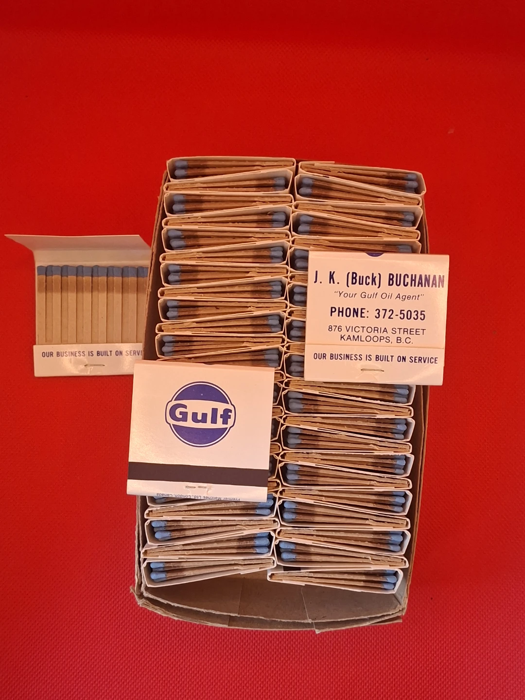 Vintage Gulf Oil Matchbook Caddy Box Lot - Kamloops BC Dealer