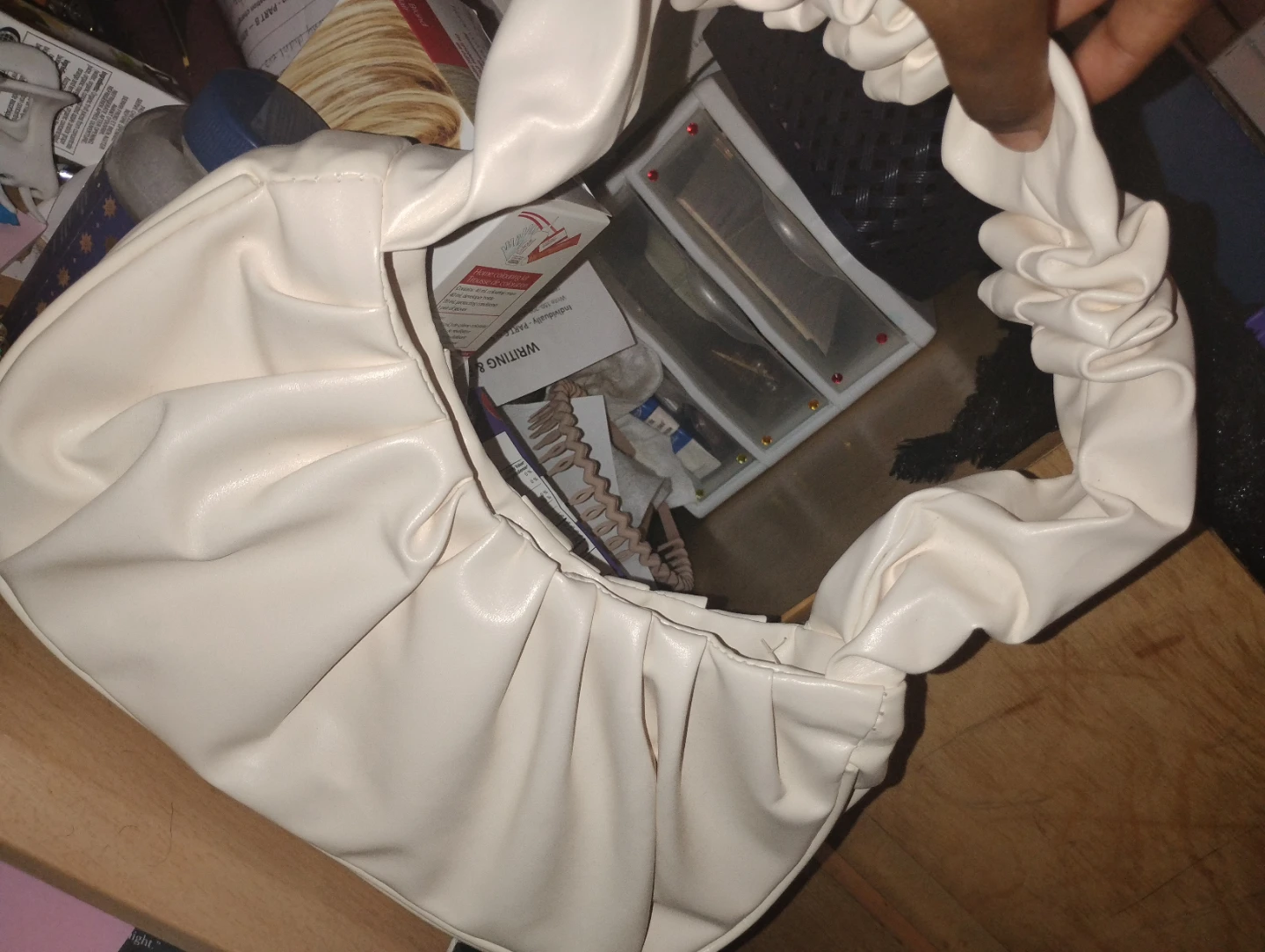 Cream Ruched Shoulder Bag