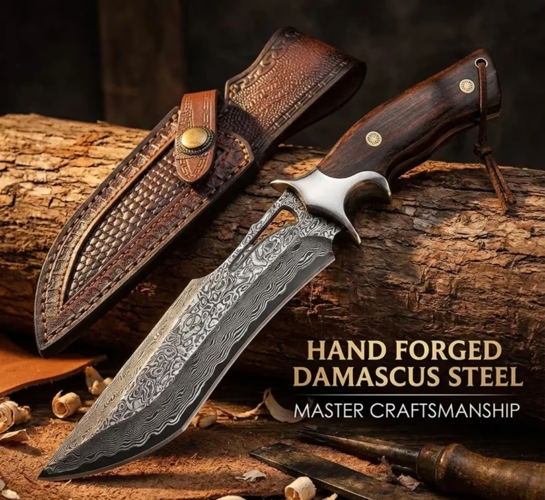 HAND FORGED DAMASCUS HUNTING KNIFE