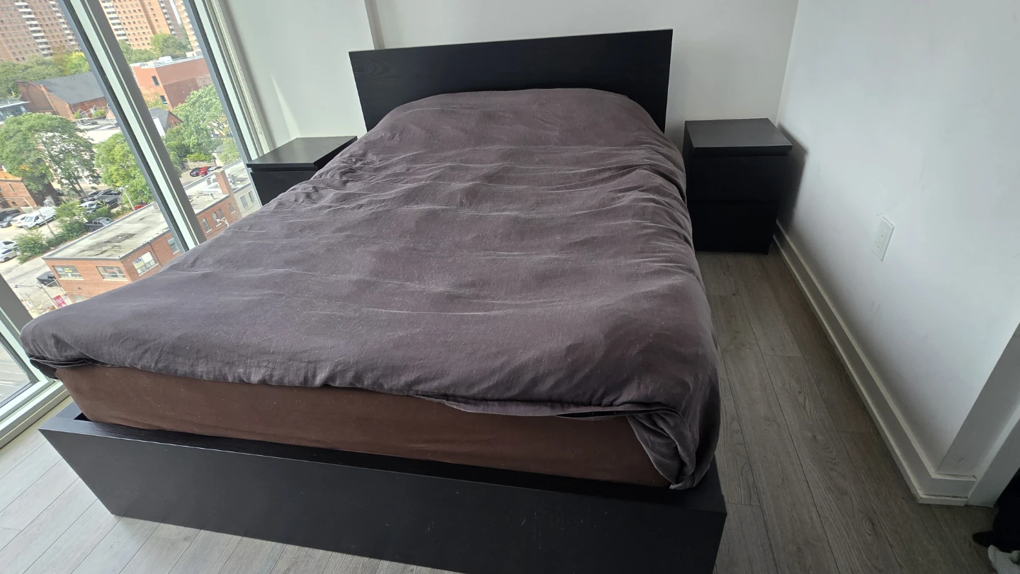 IKEA Black Queen Bed Frame with Storage 2 night stands - photo 2
