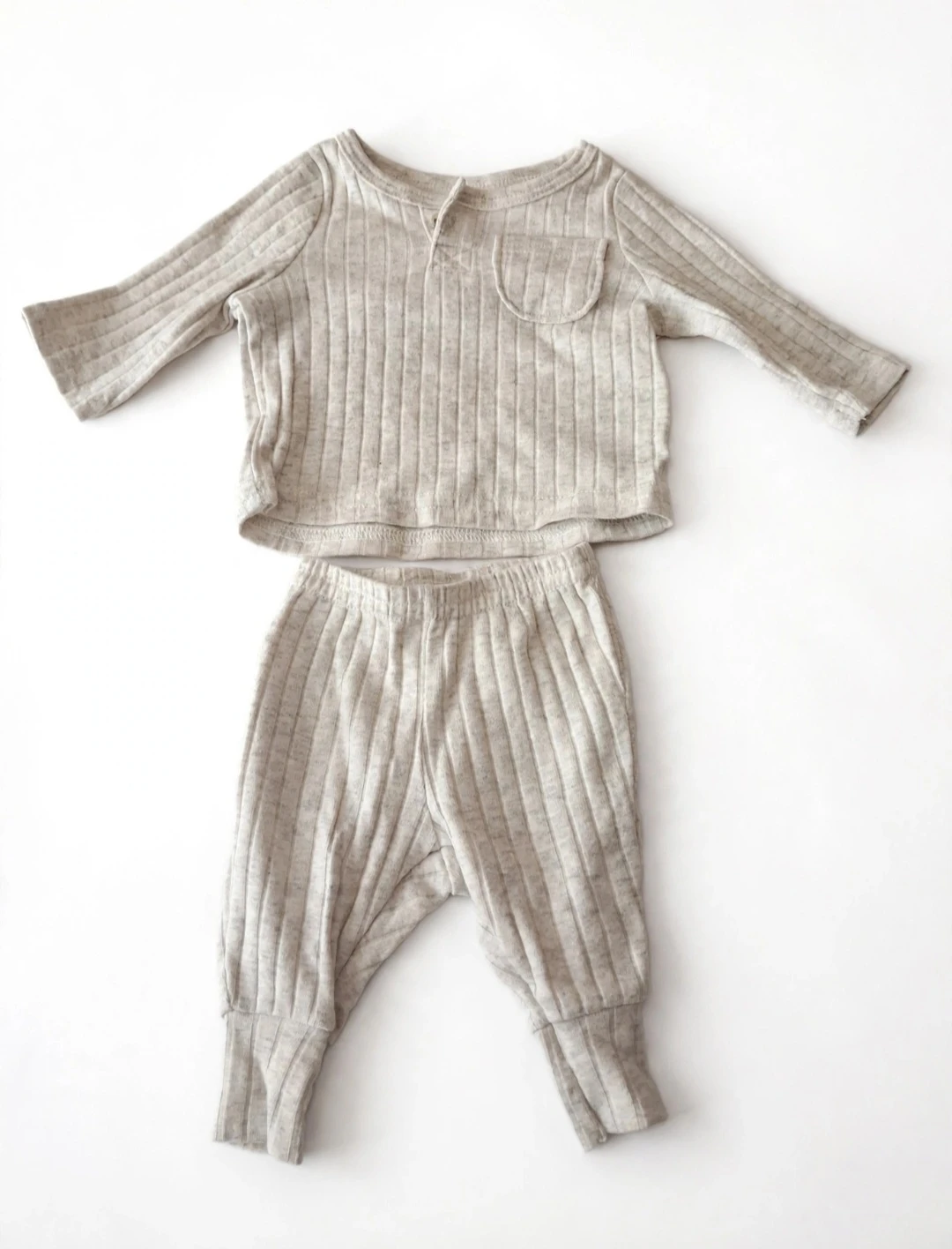 Baby Ribbed Knit Pajama Set - Gray