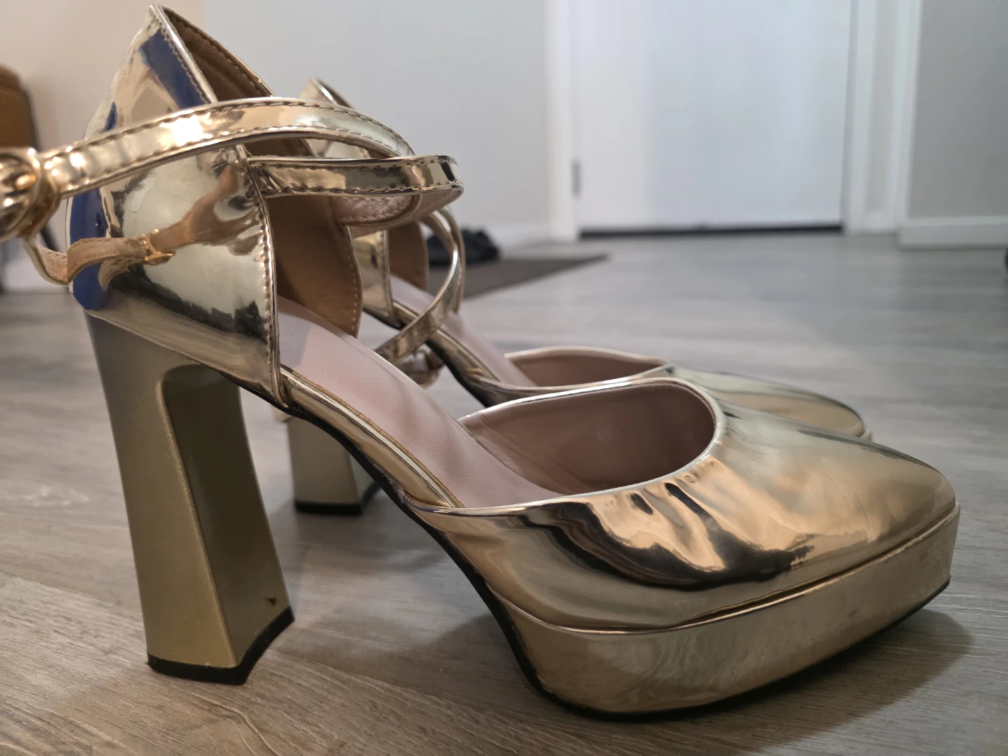 Gold Metallic Ankle Strap Heels - photo 3
