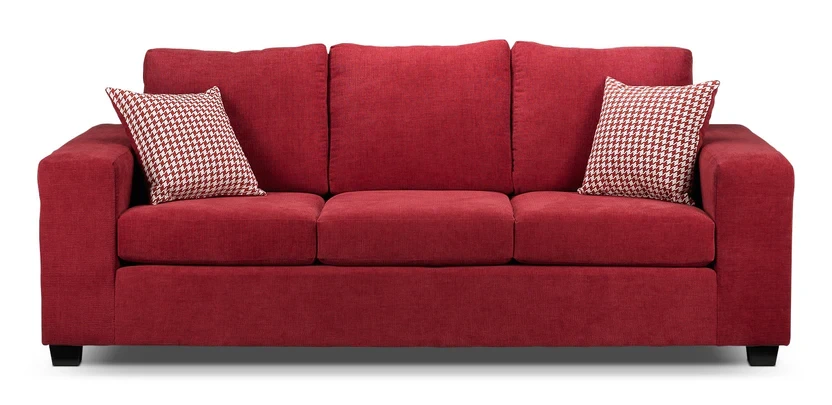 Leon's "Fava" Condo-Sized Red Sofa w/ Houndstooth Pillows - photo 4