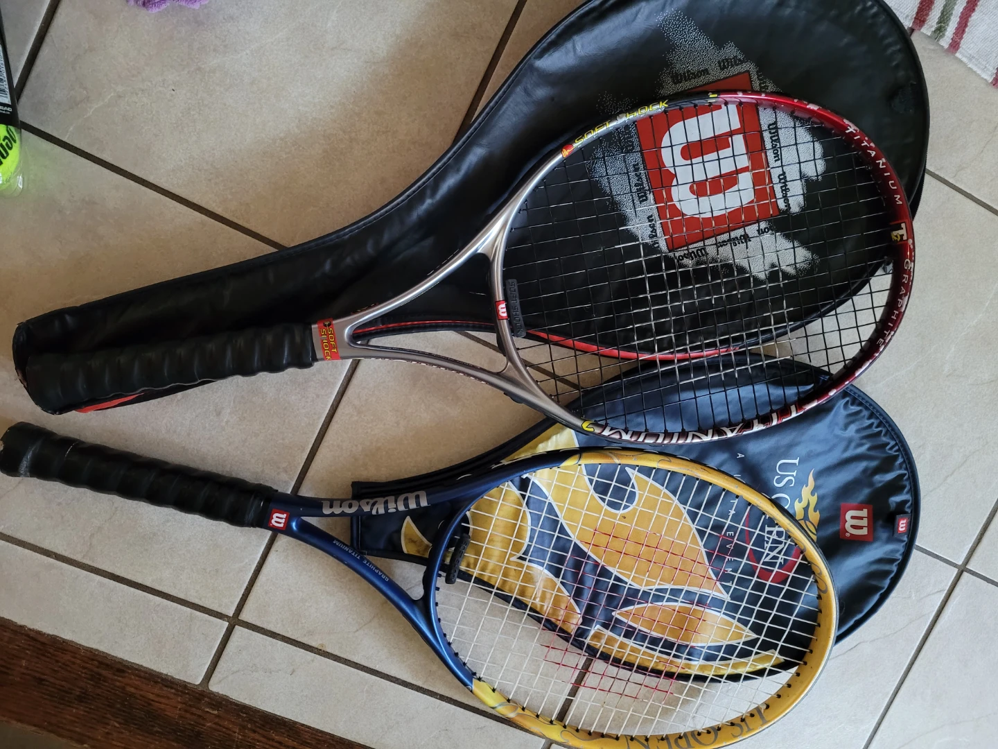 2 Wilson Tennis Rackets with Covers and Tennis Balls