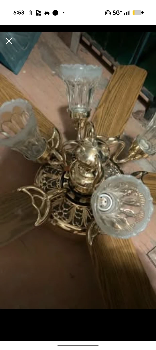 Vintage Brass Ceiling Fan with Wood Blades - photo 5