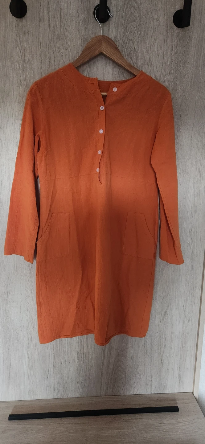 Orange Long Sleeve Dress with Pockets
