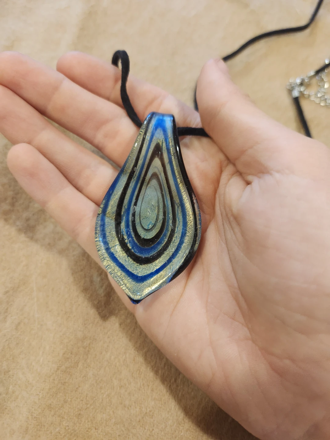Blue and Gold Teardrop Glass Pendant Necklace