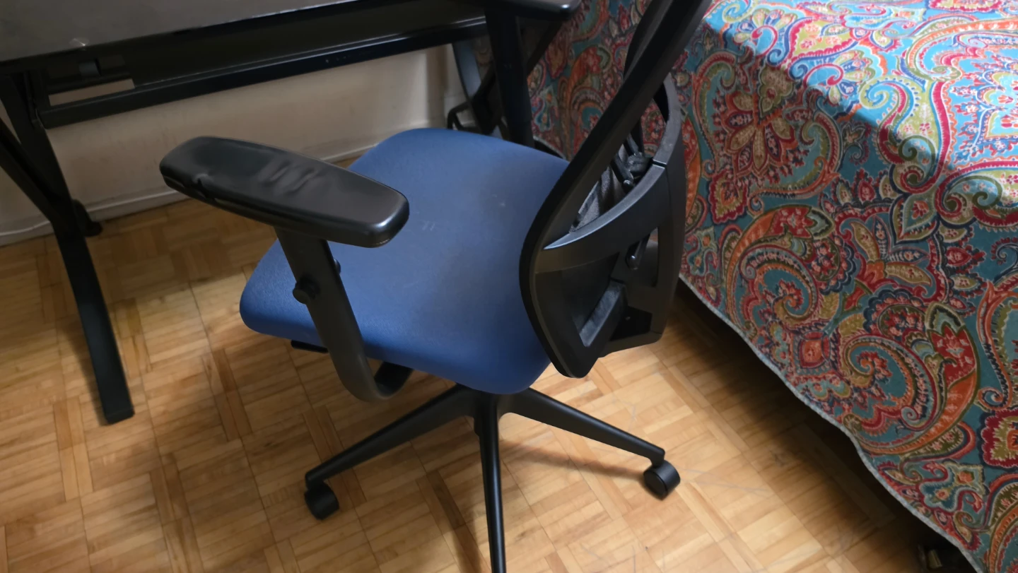 Glass Computer Desk and Blue Office Chair - photo 2