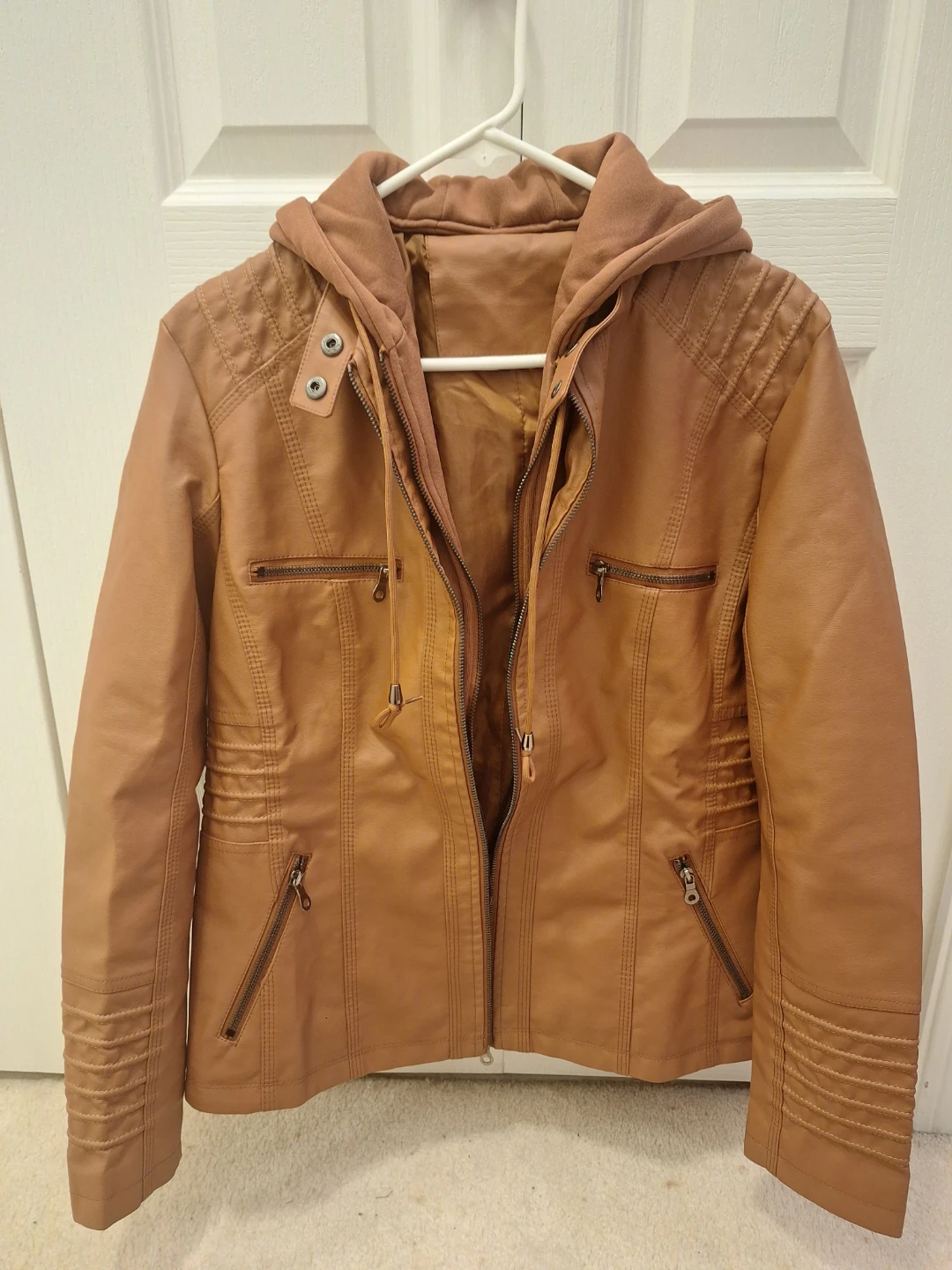 NEW (L) Women's Faux Leather Hooded Jacket