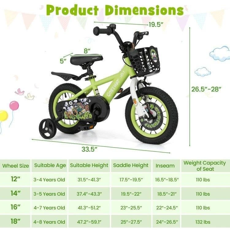 Costway Kids Bike with Training Wheels - photo 2