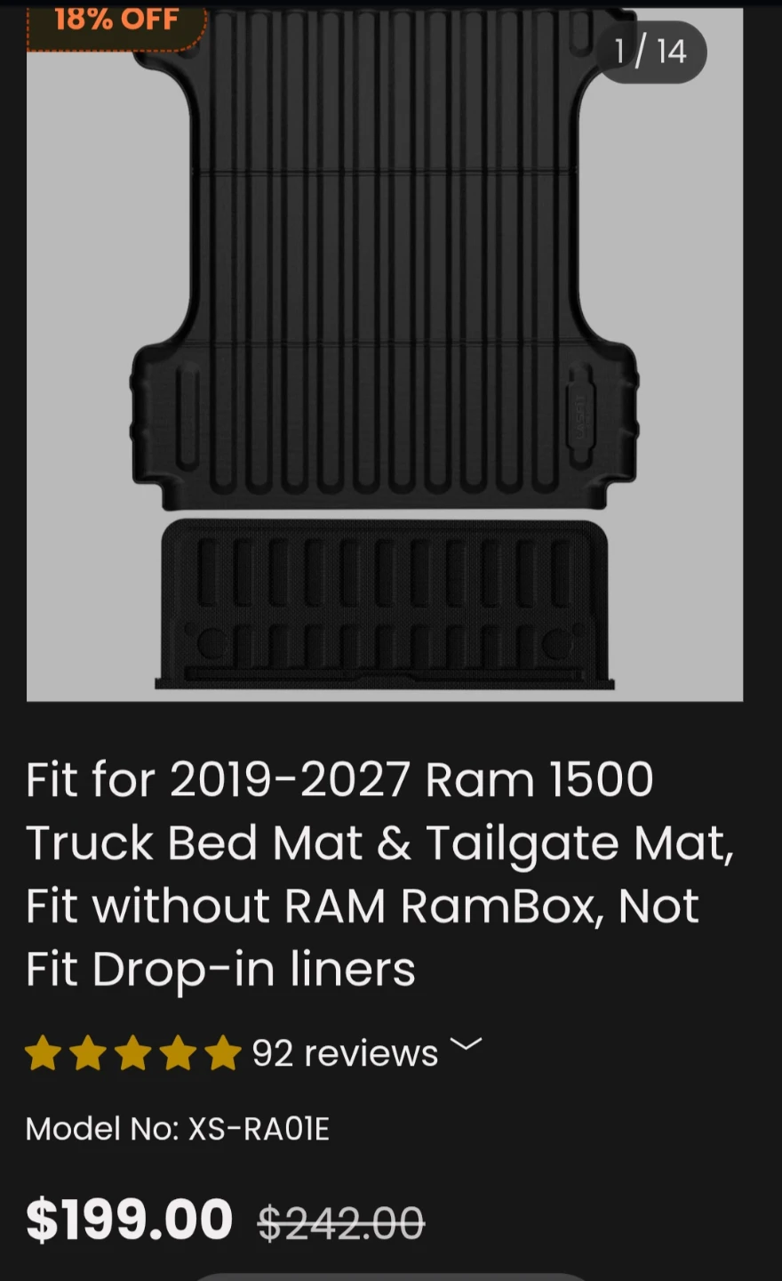 2019-2027 Ram 1500 Truck Bed Mat & Tailgate Mat brand new - photo 2