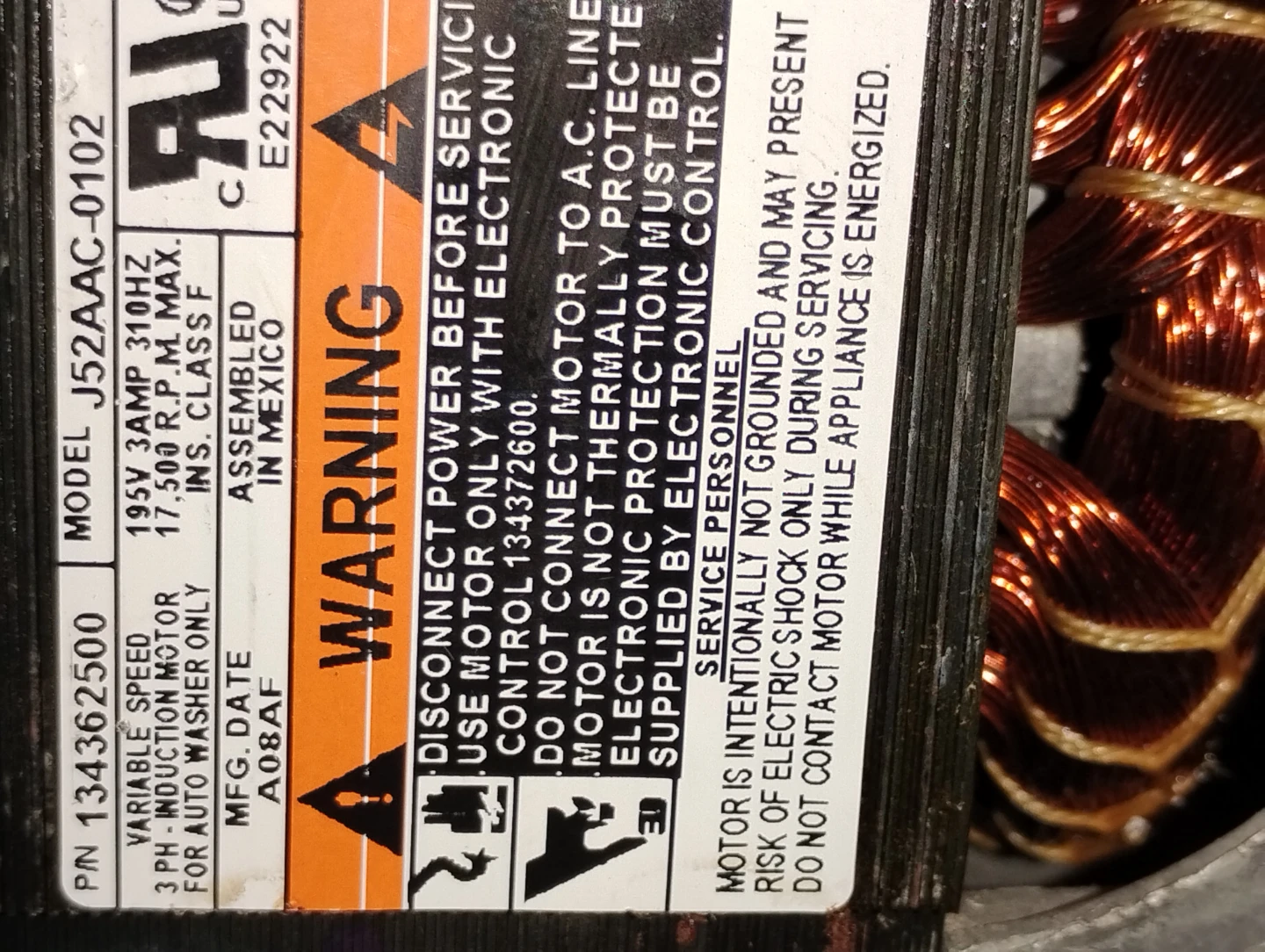 Washing Machine Induction Motor J52AAC-0102 - photo 2