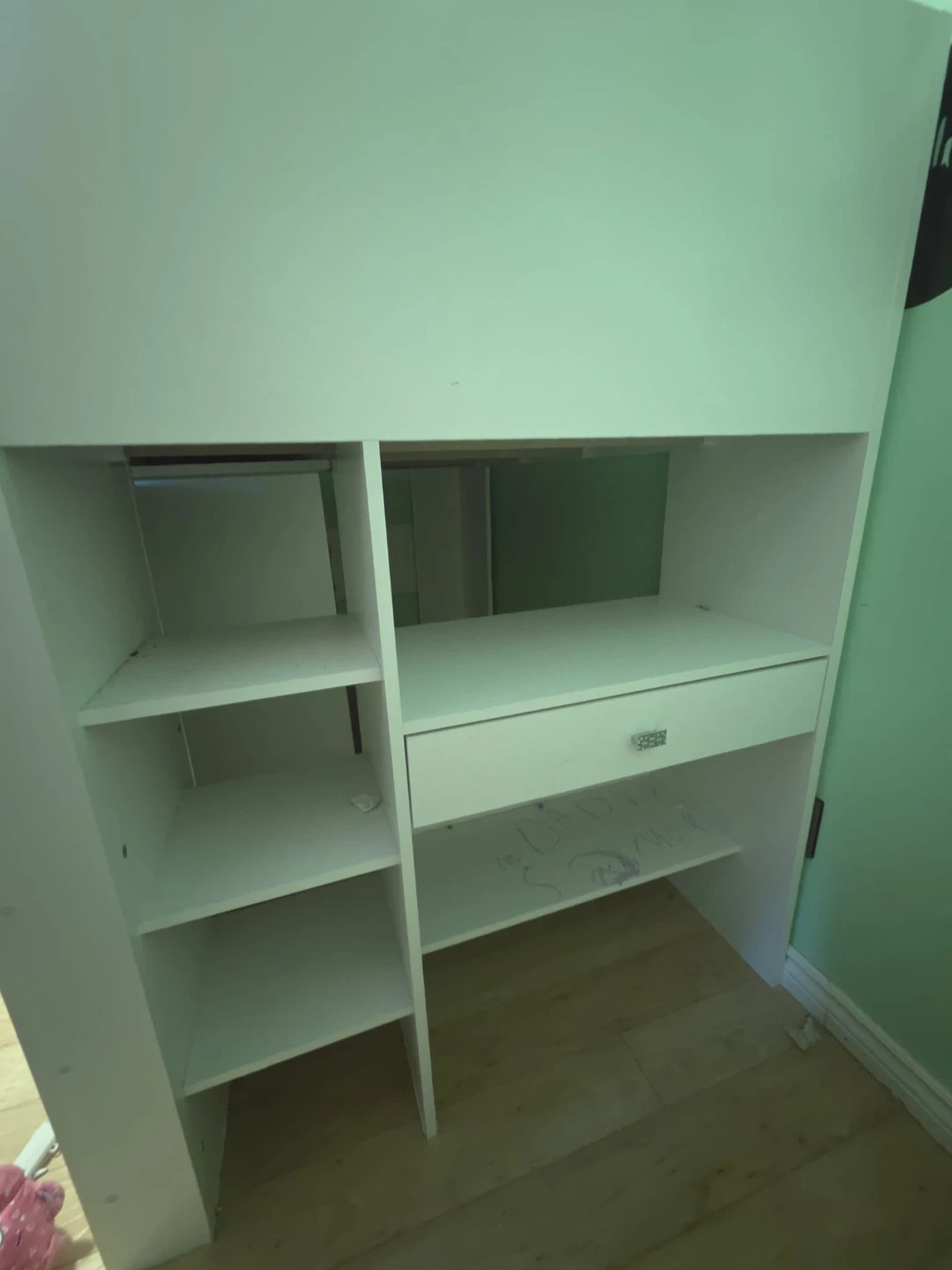 White Kids Loft Bed with Storage and Desk