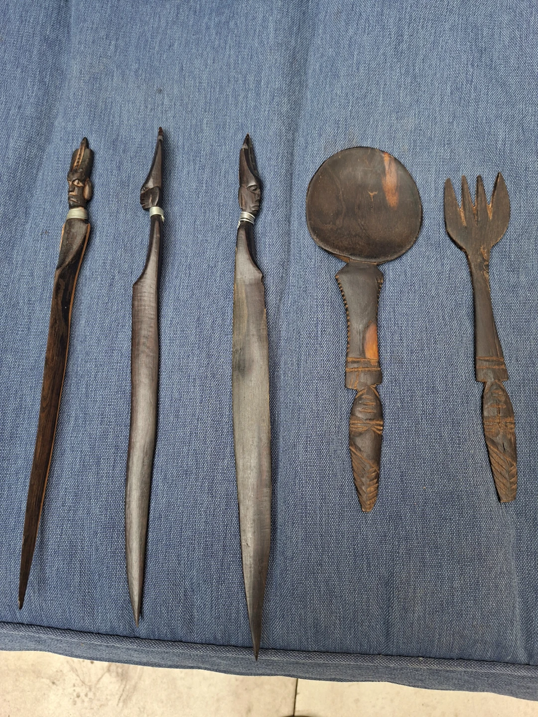 Set of 5 Hand-Carved Wooden Utensils