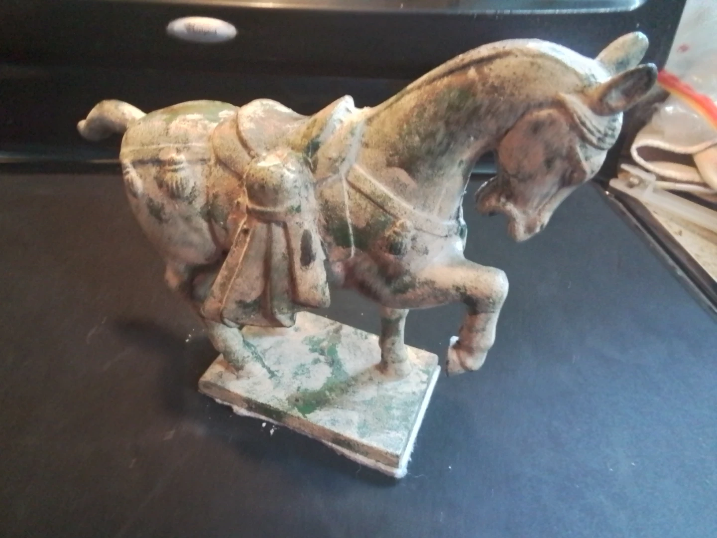 Vintage Heavy Cast Iron Chinese Tang Dynasty Style War Horse - photo 3