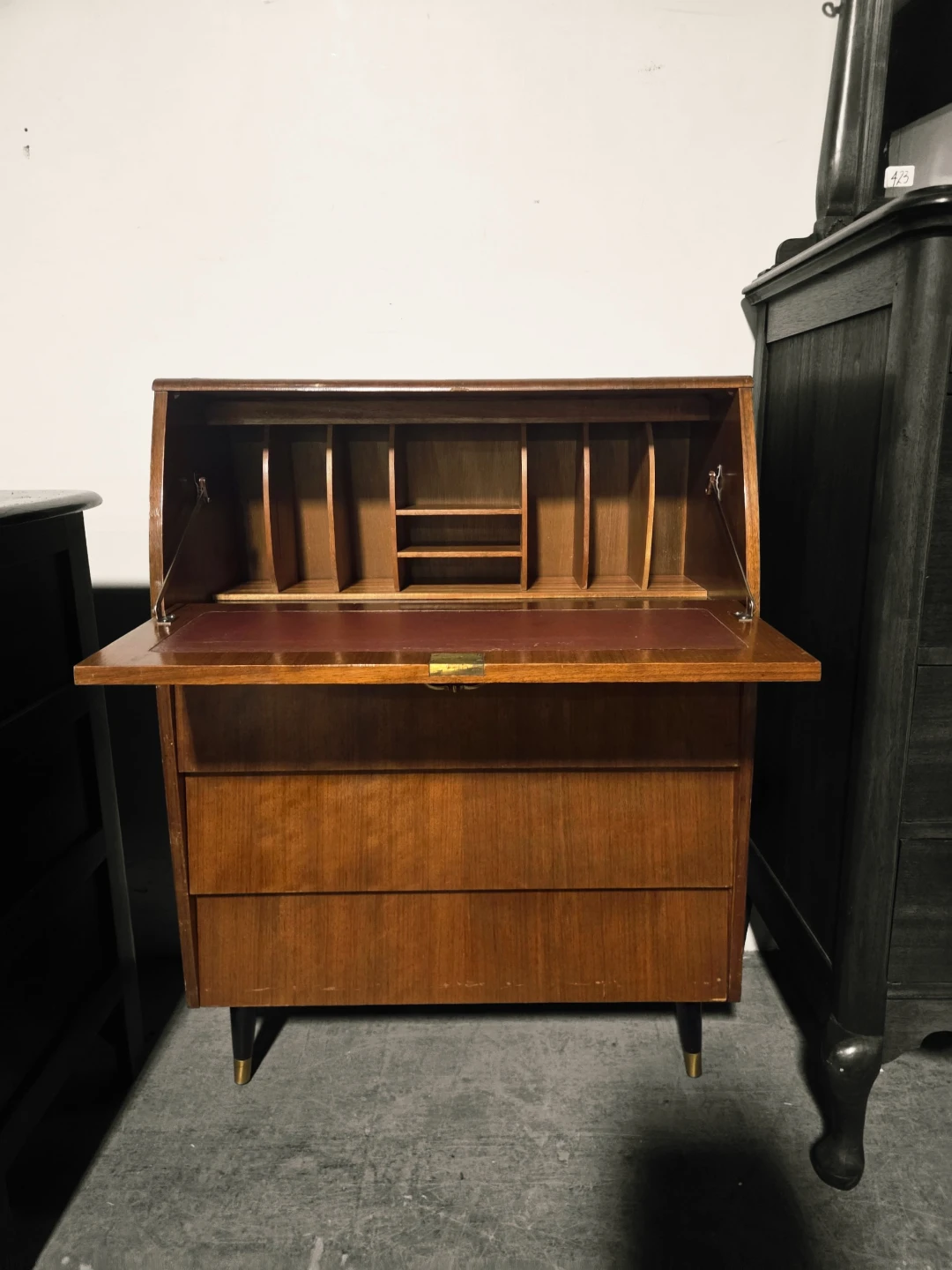 MCM/Art Deco Three Drawer Drop-Down Front Secretary Desk