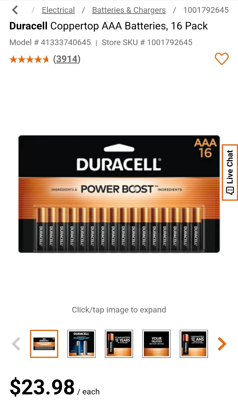 Duracell Coppertop AAA Batteries, 16 Pack
