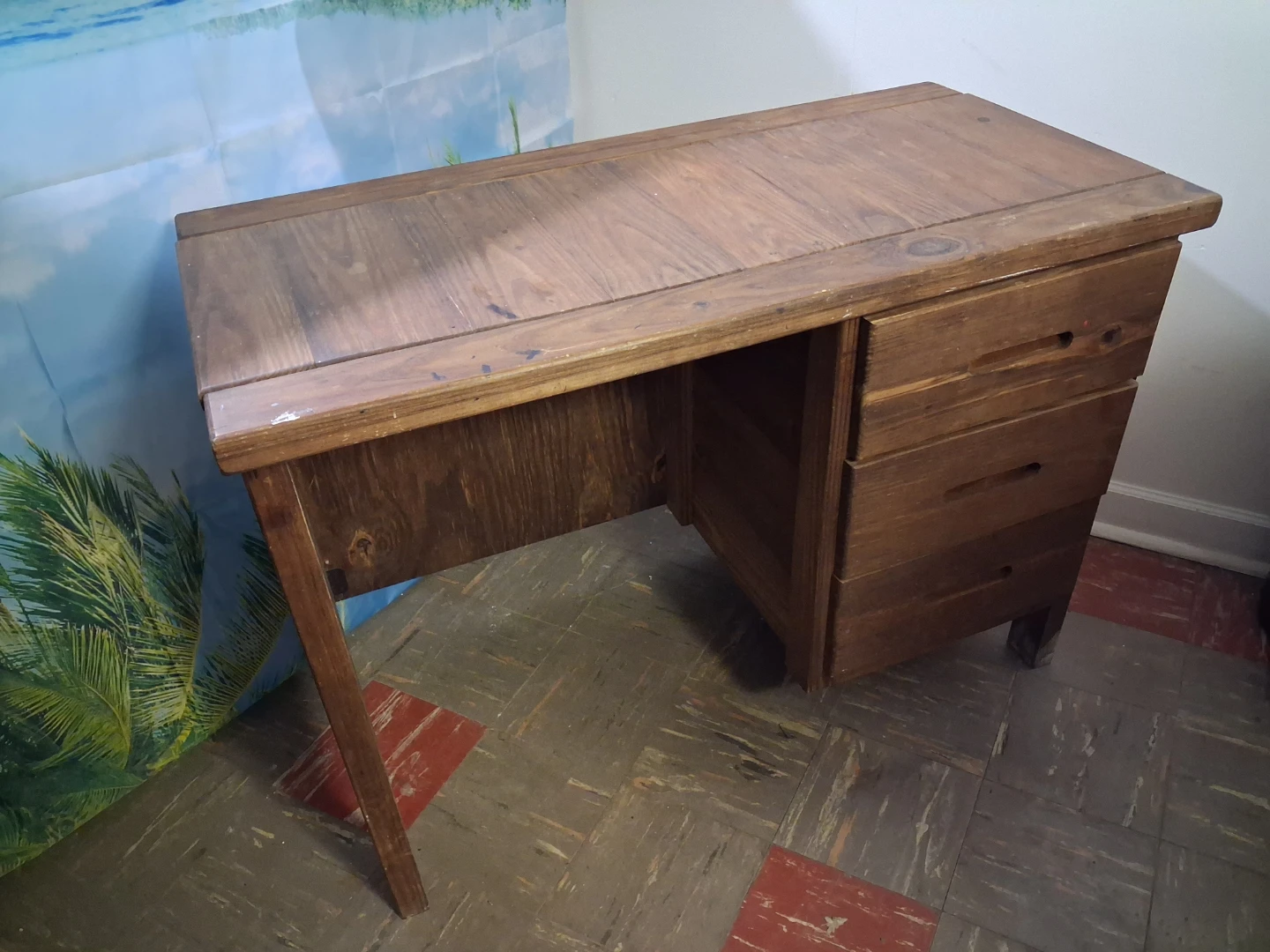 Natural Rustic Wooden Desk with Three Drawers - photo 2