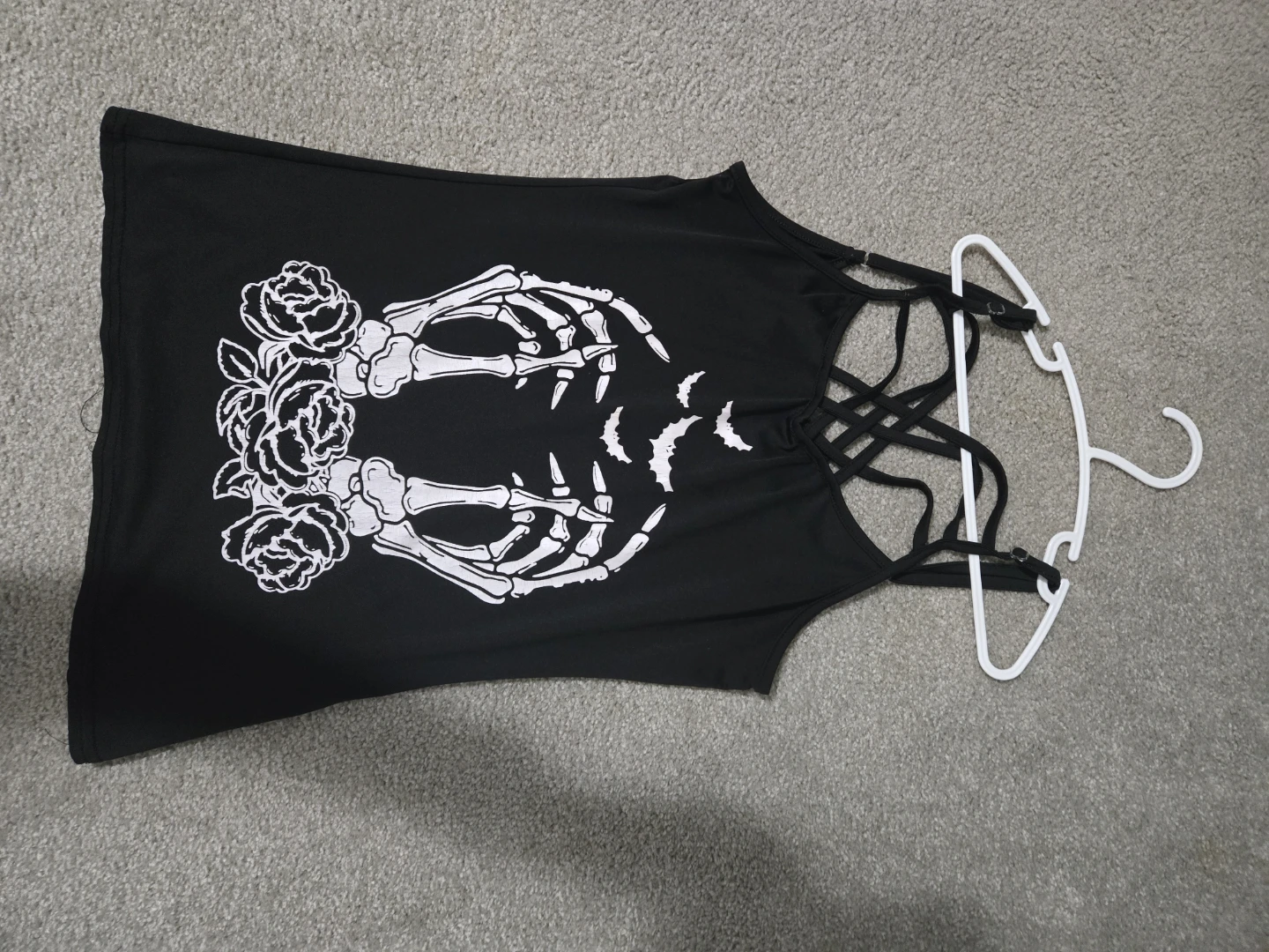 Black Skeleton Hand and Rose Graphic Tank Top