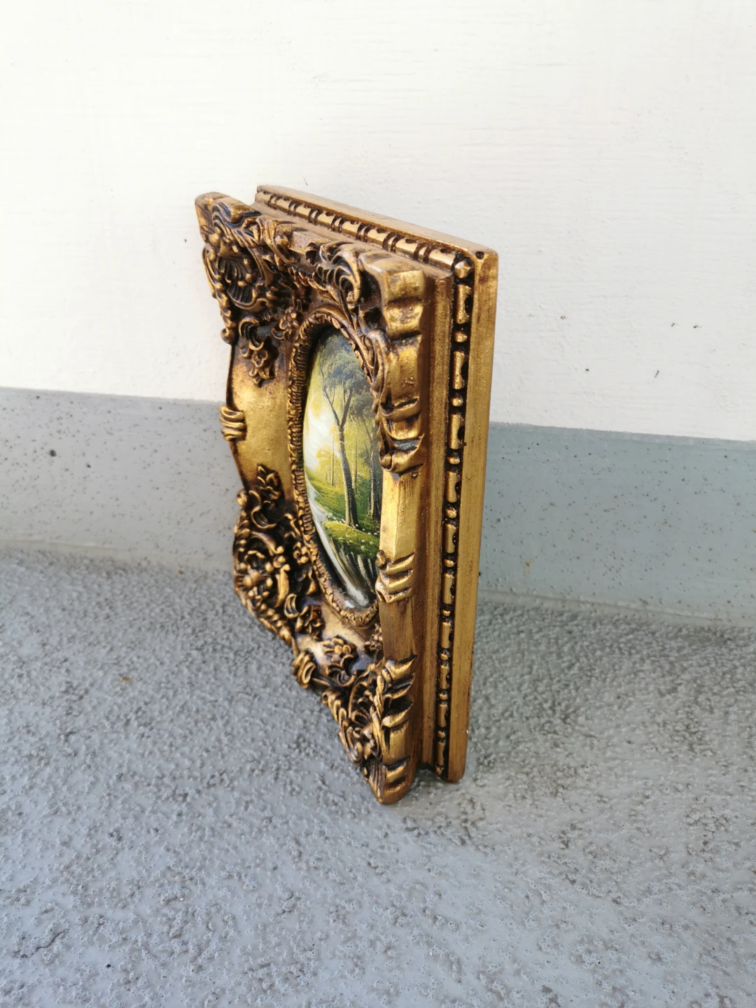 Vintage European Oil Landscape Painting Ornate Gilt Rococo Frame - photo 4