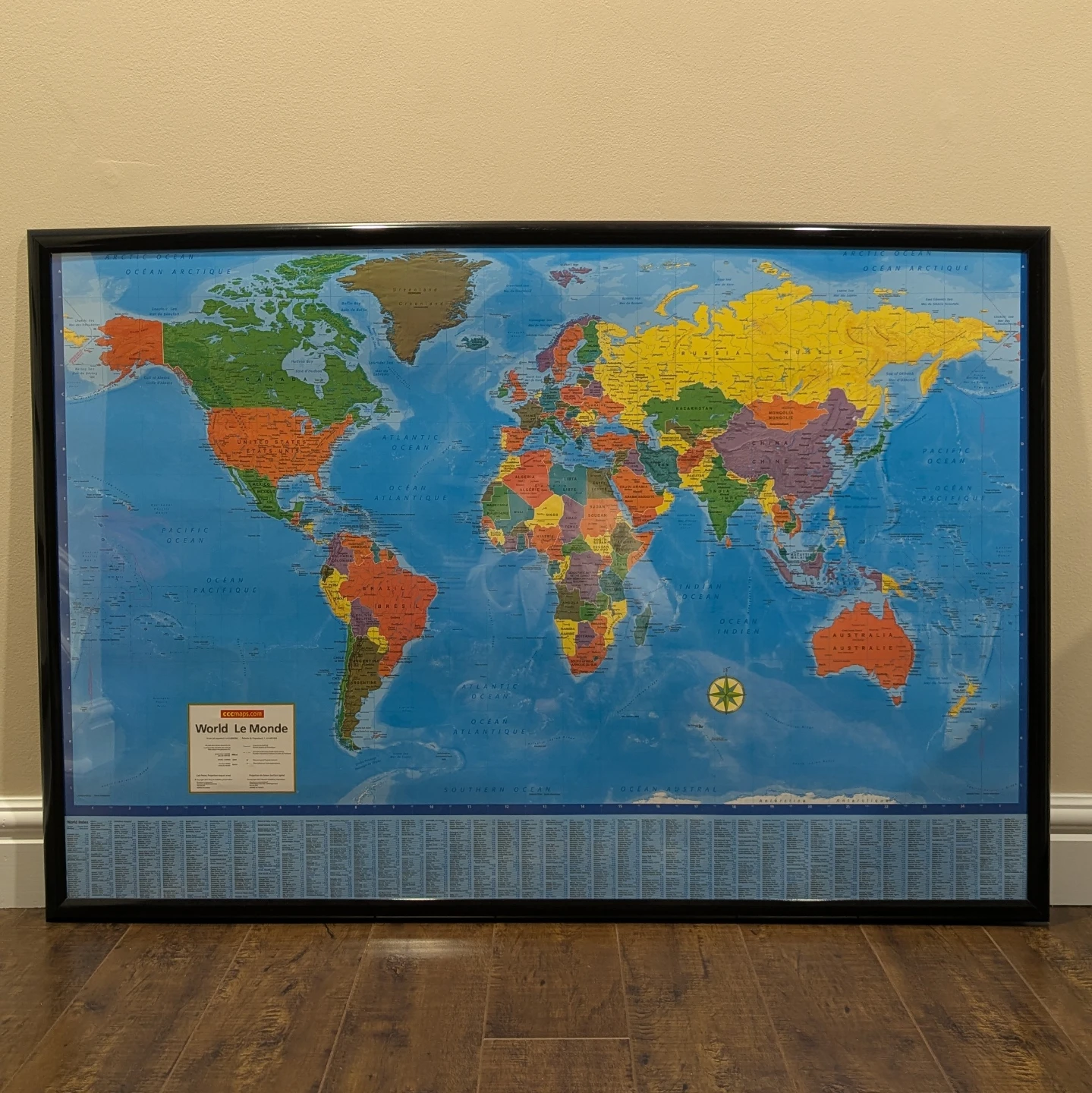 "World Le Monde" Framed Map