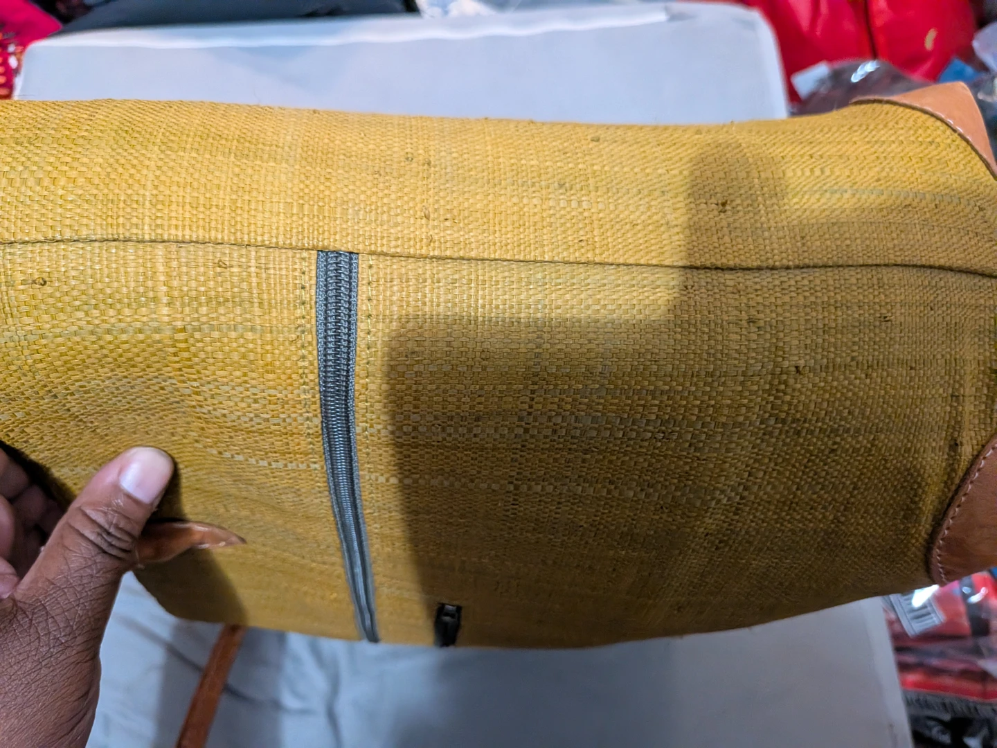 Woven Mustard Yellow Tote Bag with Leather Accents - photo 3