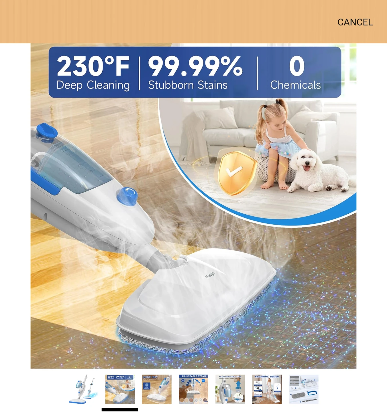 Hesgo Steam Mop for Hardwood, Vinyl, Laminate Floors - photo 2