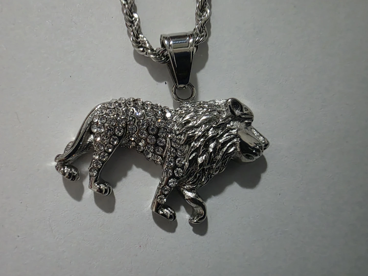 Brand New Stainless Steel Iced Out Lion Pendant & Chain - Silver