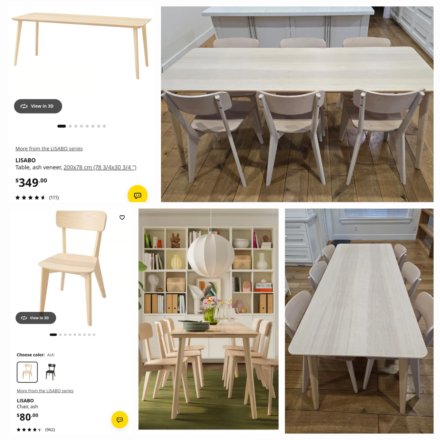 IKEA LISABO Dining Set — Table + 6 Chairs (Very Good Condition)