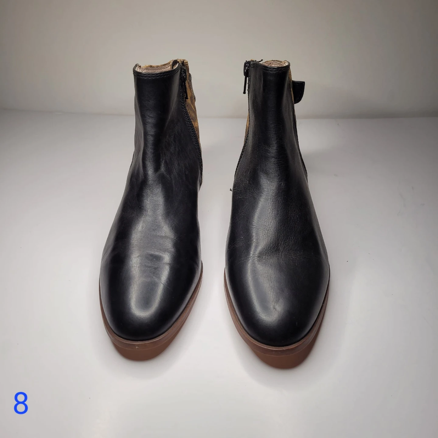 Town Shoes Black Leather and Leopard Print Ankle Boots
