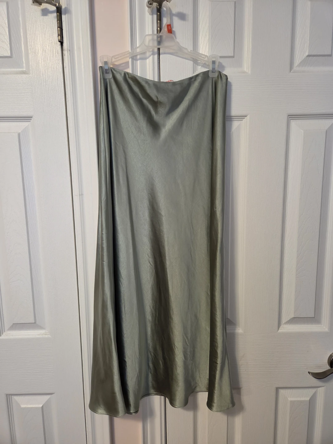 Sage Green Satin Midi Skirt