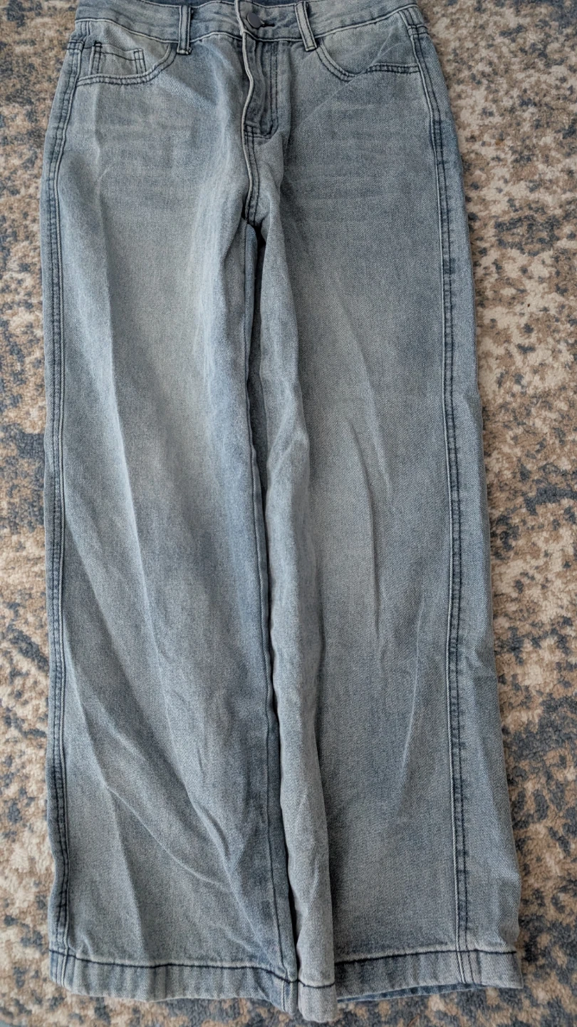 Grey Acid Wash Wide Leg Jeans