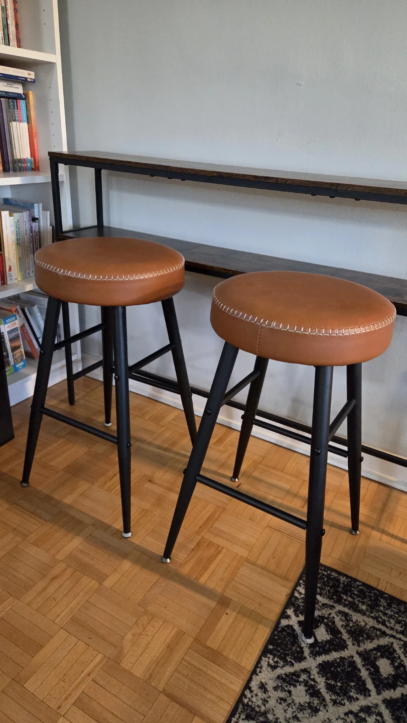 Set of 2 Leather Bar Stools – Caramel Brown *new