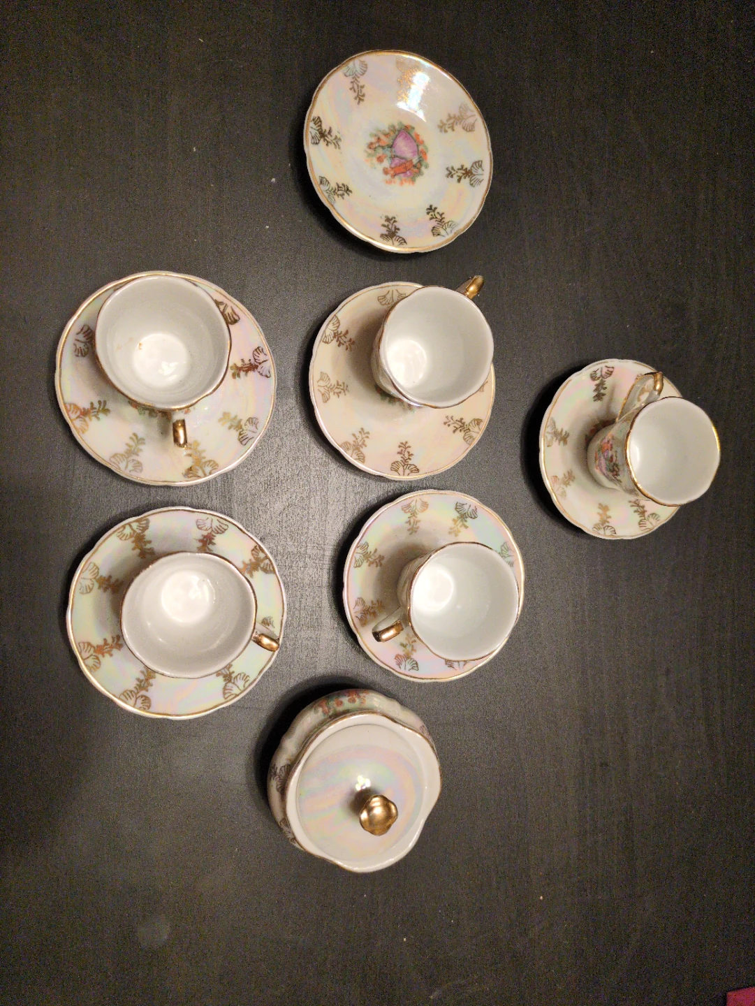 Miniature Porcelain Tea Set with Sugar Bowl