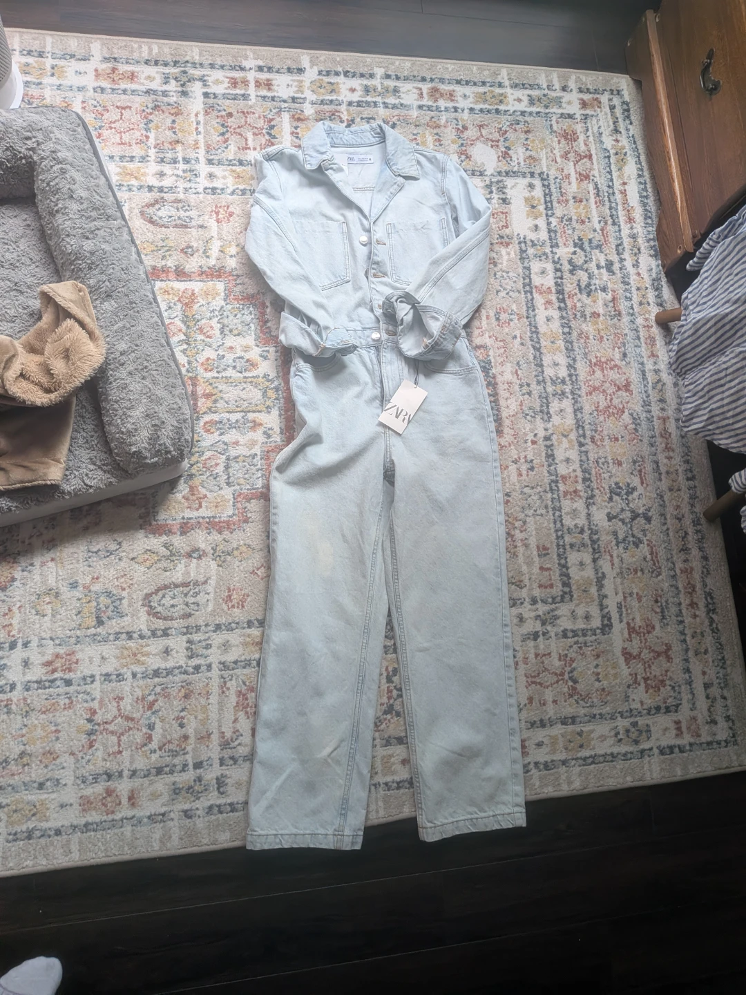 Zara Light Wash Denim Jumpsuit