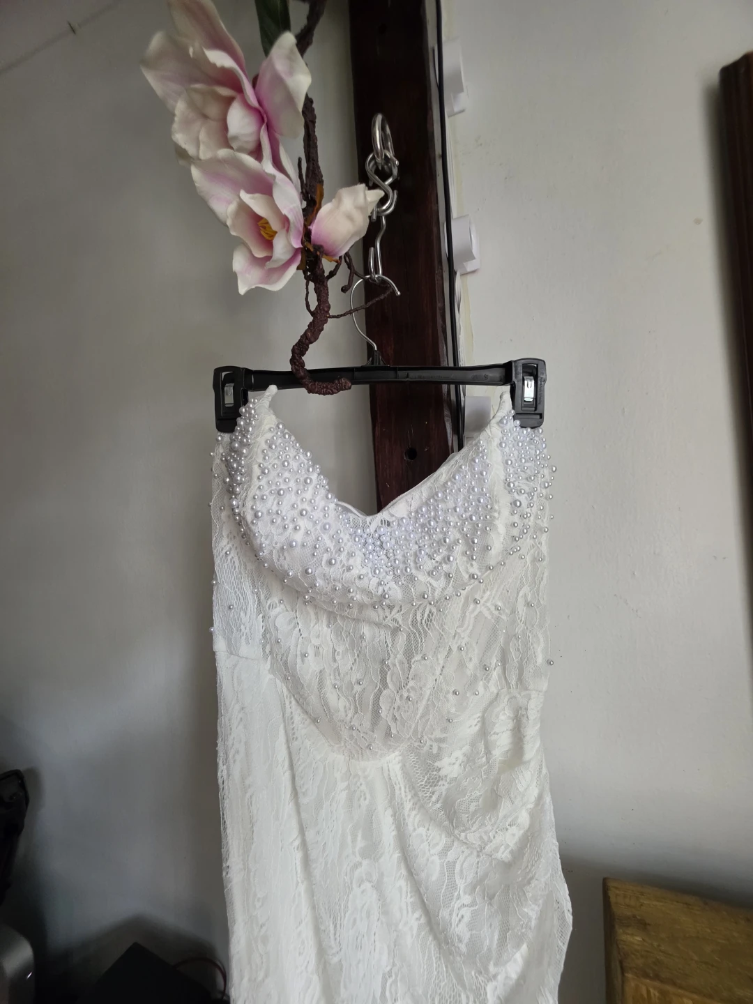 White Lace Pearl Embellished Dress 🏈