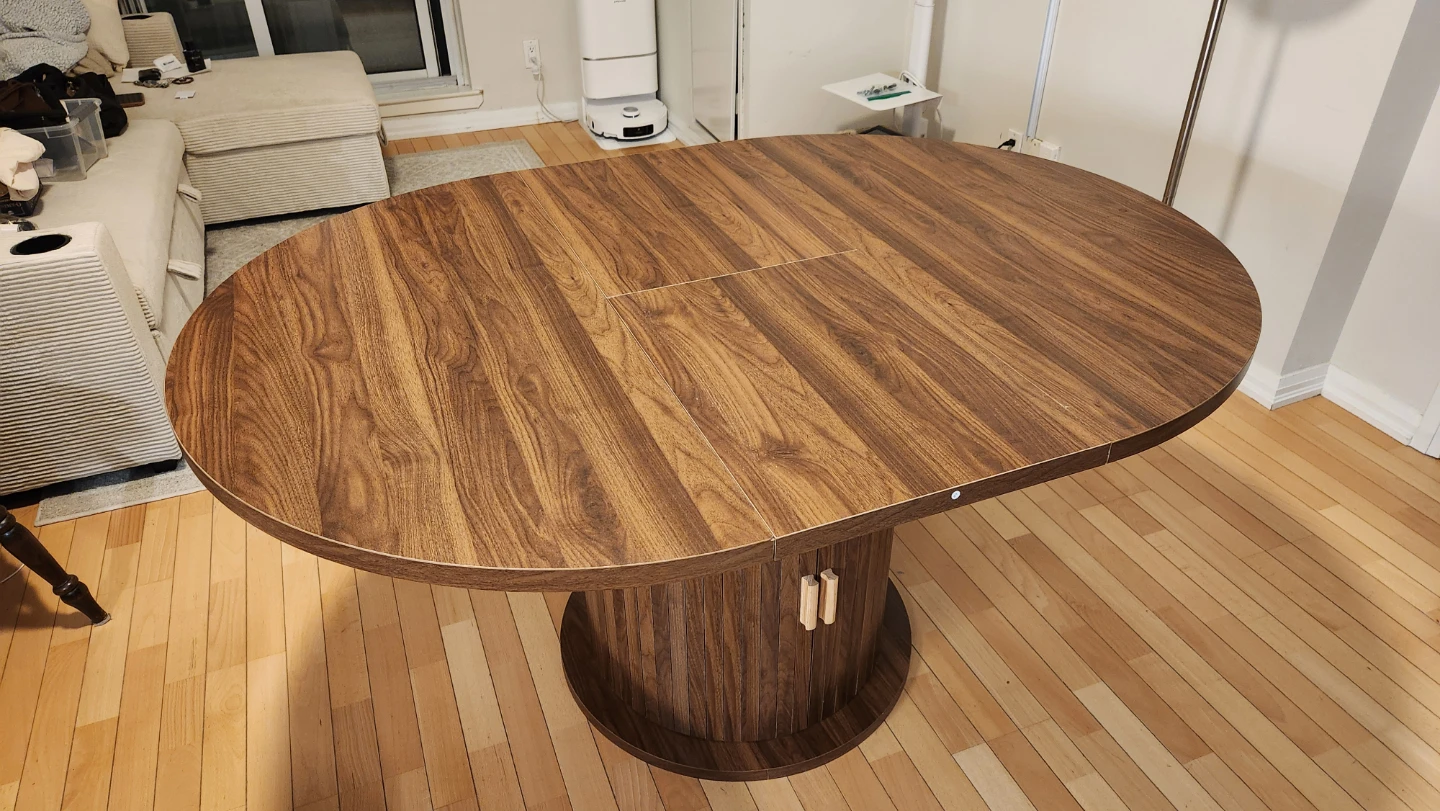Extendable Round Wooden Dining Table with Storage - photo 2