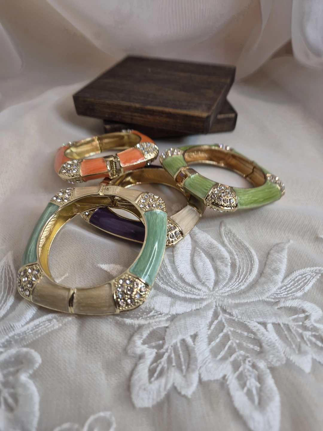 4 Enameled on Metal with Gems Beautiful Square Fashion Bangles